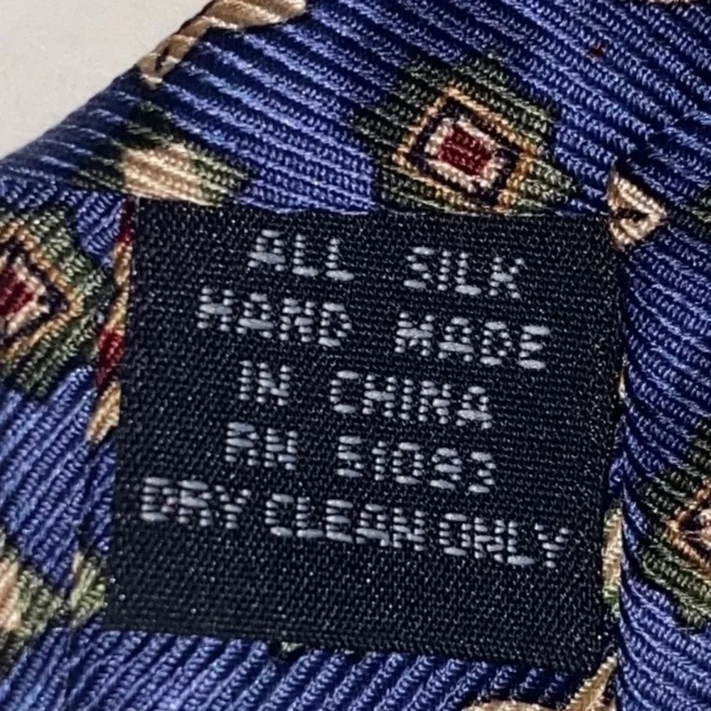 Alan Flusser Mens Blue Silk Geometric Medallion Hand Made Necktie Classic Tie